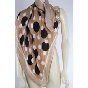 Camel Beige Black Polka Dot Silky Lightweight Fabric Scarf Wrap Elegant Fashion